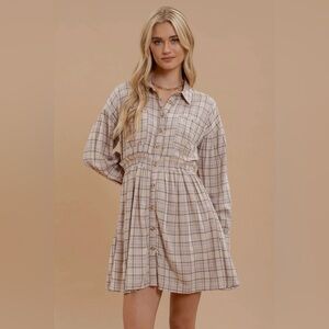 PLAID BUTTON UP MINI DRESS